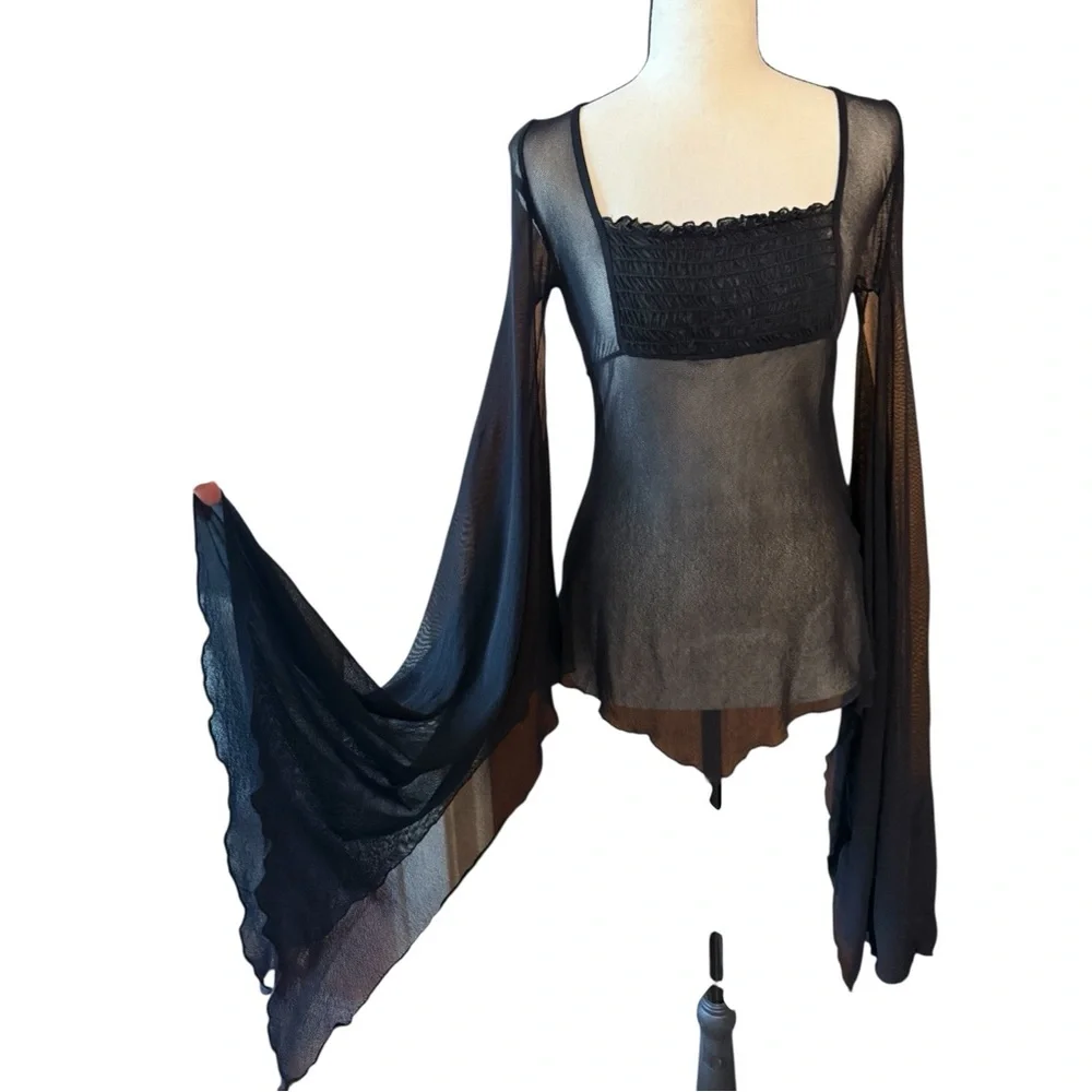 bebe Black Sheer Long-Sleeve Mesh Top - Picture 6 of 7